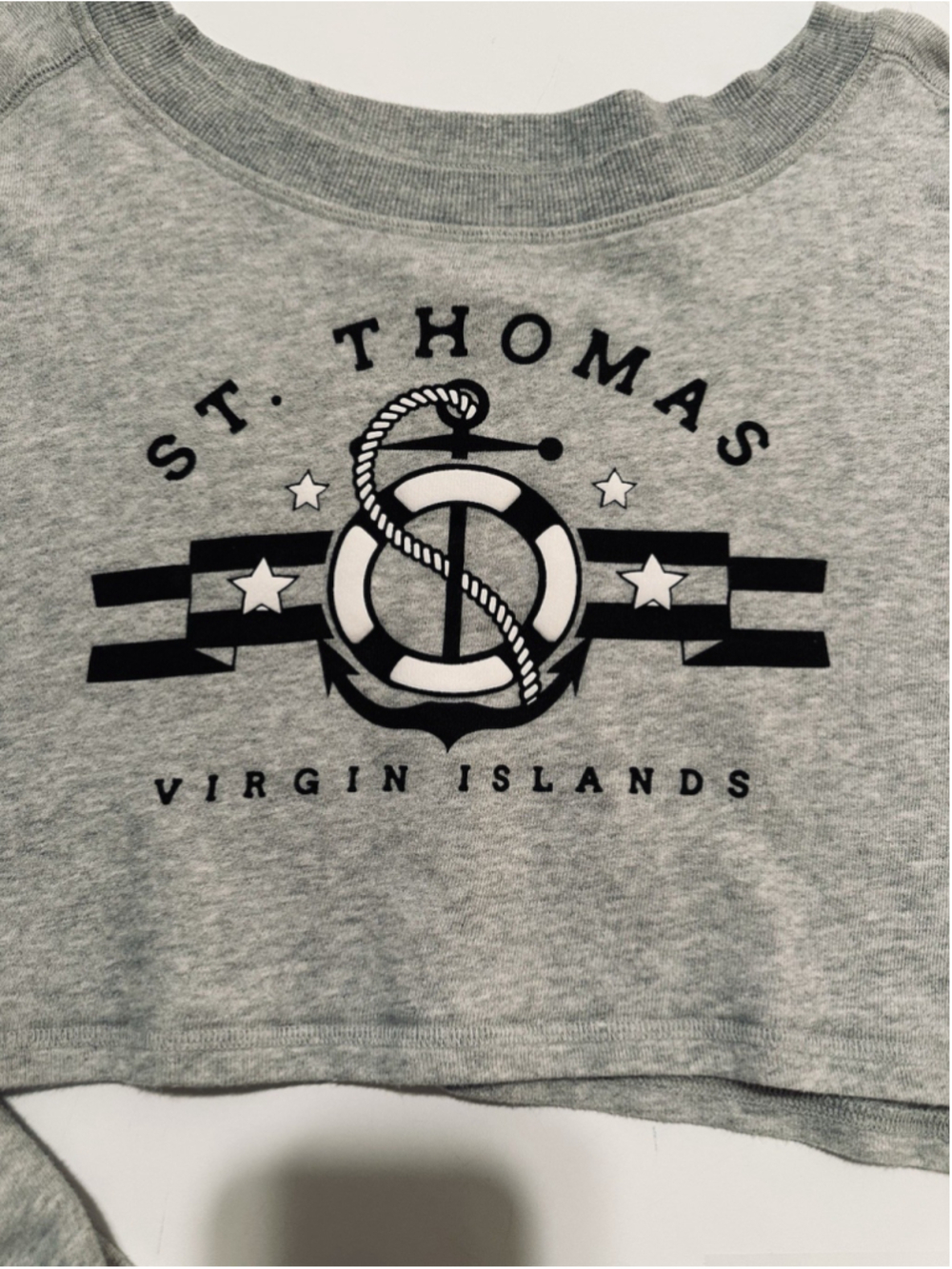 St Thomas AERO Fleece Crop Top Sweatshirt Womens L Virgin Islands Gray Cotton - Picture 5 of 16
